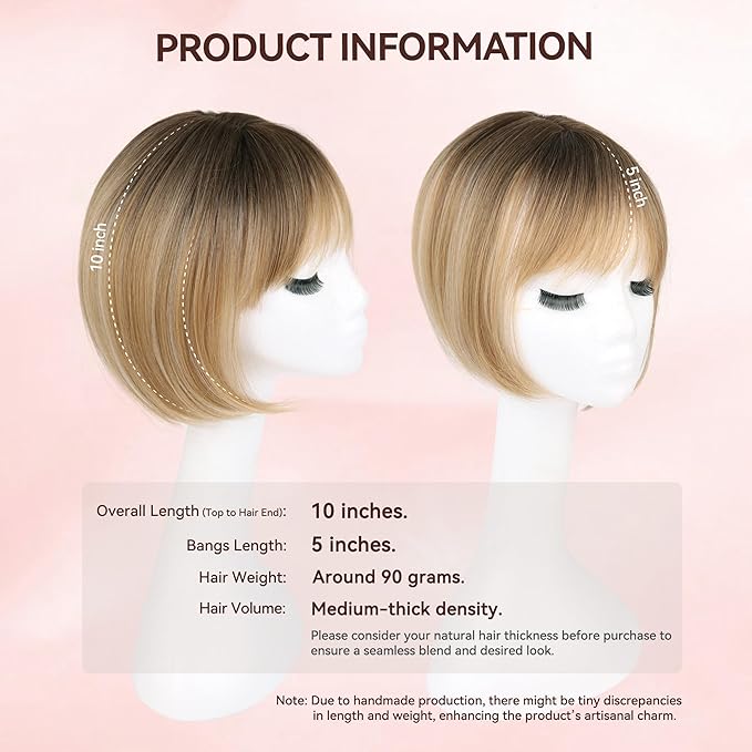 LEEONS Hair Toppers for Women with Bangs Short Bob Synthetic Pieces for Thinning Hair Side Part (Dark Blonde with Dark Root)