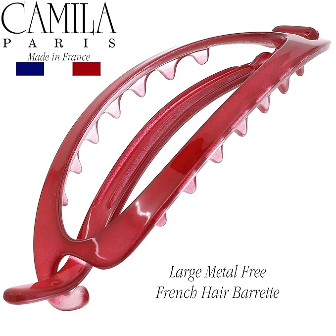Camila Paris CP3119 French Hair Barrette Clip, Flexible Ponytail Holder No Metal Parts, Strong Hold Grip Hair Clips for Women, No Slip and Durable Styling Girls Hair Accessories, Made in France