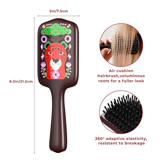 SIMETRA Wooden Paddle Hair Brush Unique Pattern Hair Brushes for Women Wet Brush Detangling Brush Guinean Ovangkol Hardwood Bristles for Scalp Massage for Men Kids for All Hair Types (Cheetah)