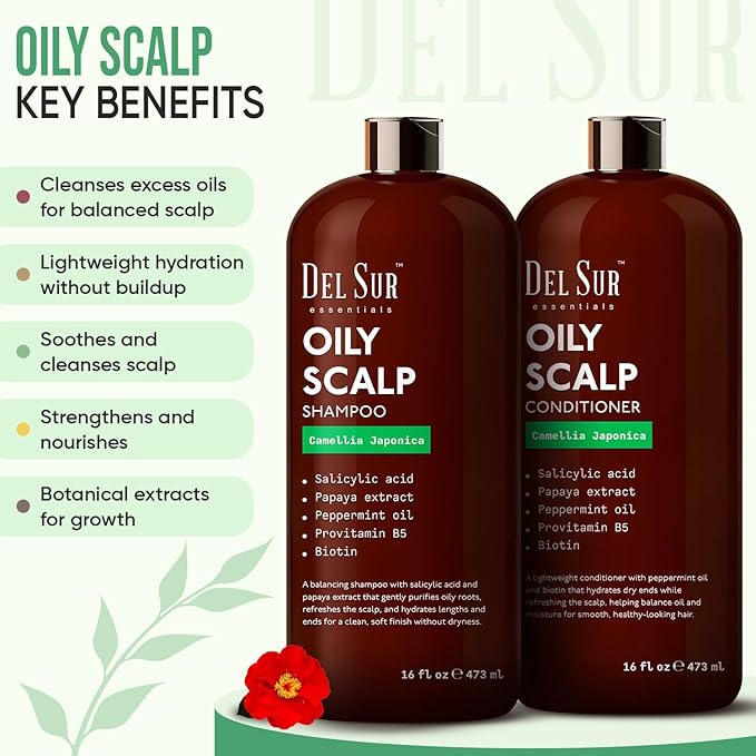 DEL SUR Clarifying Shampoo & Conditioner Set for Oily Scalp | 16 fl oz | with Camellia Japonica, Salicylic Acid, Papaya & Biotin | Oil Control for Oily Roots & Greasy Hair