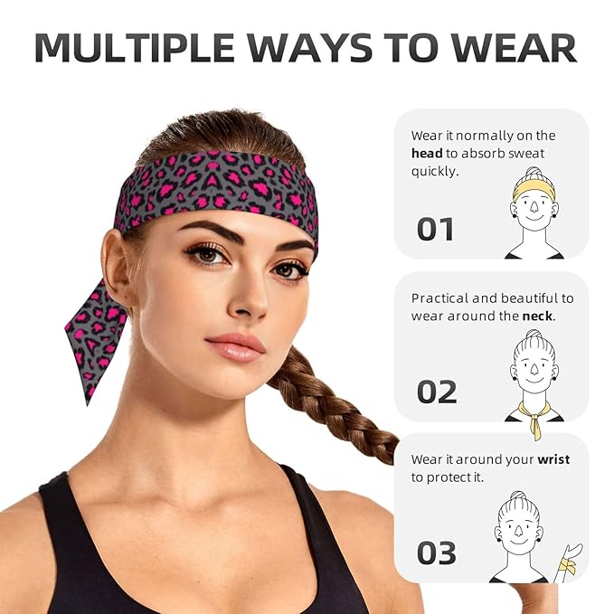 Men's Women Luxury Pink Dark Gray Leopard Cheetah Print Sports Sweat Band Multi Style Fashion Head Ribbon Headwear for Yoga Fitness Shower