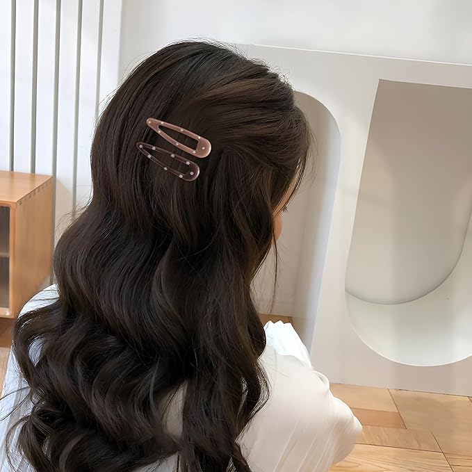 20 PCS Metal Snap Hair Clips Water Drop No Slip Barrettes for Women Bright Small Hair Clips For Thick And Thin Fine Hair,Beige Multiple Brown,1.97 x 0.5 In.