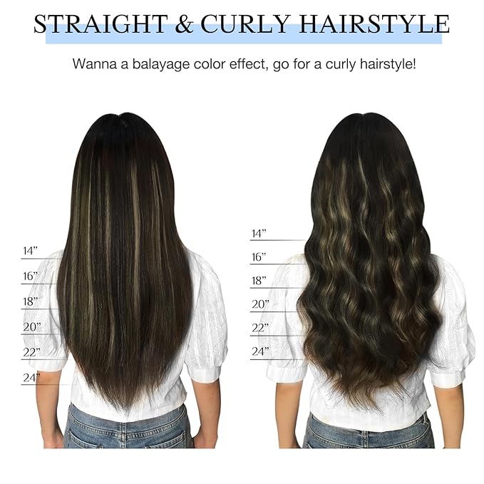 DOORES Hair Extensions Clip in Human Hair, Medium Brown Highlighted Dirty Blonde 14 Inch 7pcs 100g, Real Extensions Clip in Remy Straight Balayage Natural Thick Weft