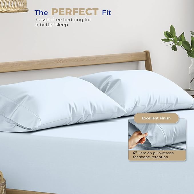 THREAD SPREAD 100% Cotton King Size Pillow Cases Set of 2-400 Thread Count Pillow Cases King Size Set of 2 (Light Blue), Luxuriously Soft Hotel Quality Sateen Weave Pillowcases, Crisp & Cool