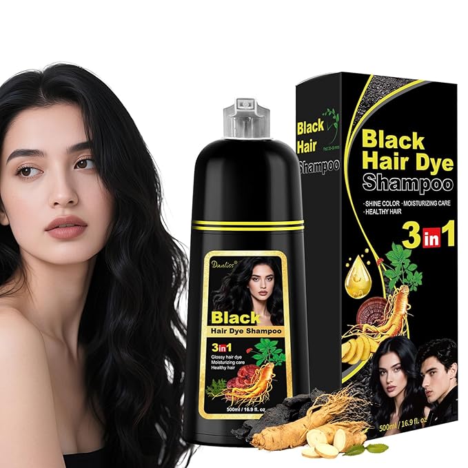 Hair Dye Shampoo 3 in1, Sulfate-Free Natural Black for Gray Hair, Semi-Permanent Hair Color Shampoo with Herbal Ingredients for Women and Men 16.9 oz (Black)