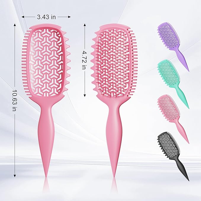 Curl Defining Brush for Thick Coily Hair, Firm-Bristle TPEE Detangling Brush for Coarse 4A–4C Curls, Dual-Sided Wide & Narrow Tooth Brush for Wet & Dry Curl Shaping– Women & Men (2054-Pastel Pink)