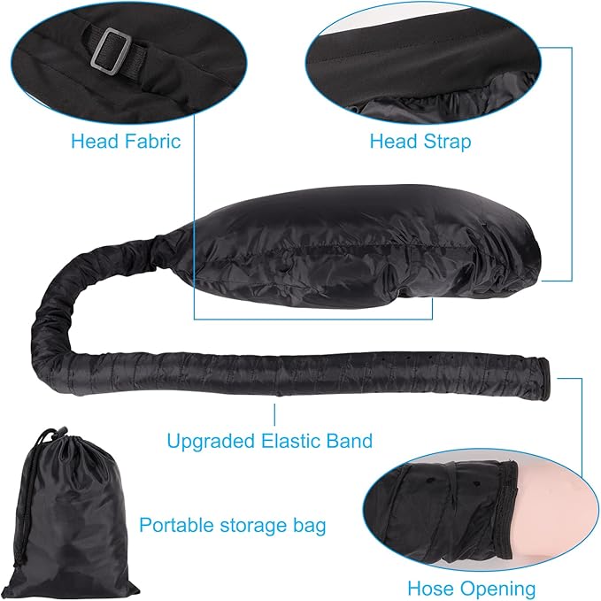 Upgraded Large Hooded Hair Dryer Bonnet Cap with Long Tube for Fast Drying, Fits All Head Sizes and Hair Styling