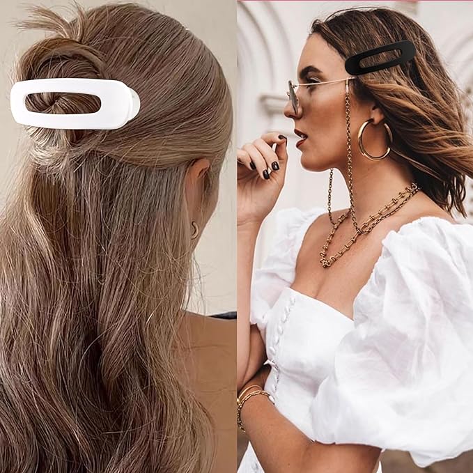Velscrun Flat Hair Clips for Women Girls, 2 Styles 8 Pcs Lay Flat Claw Clips, Strong Hold French Duck Billed Large Side Hair Jaw Clip for All Hair Types, Fashion Trendy Hair Accessories Blue