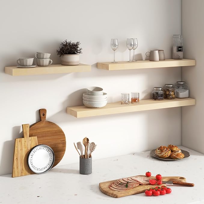 Floating Shelves for Wall, USA-Sourced Maple Wood 55 Inch Long Wall Shelves, Natural Wooden Mounted Picture Ledge Shelf, Nursery Book Storage Shelf Kids Bookshelf, Display Shelf for Bathroom