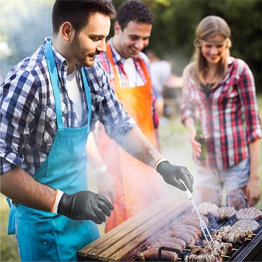 BBQ Gloves for Cooking Baking Grilling, 100 Count Disposable Nitrile Gloves and 4 Count Cotton Glove Liners Washable (6mil Nitrile, X-Large)
