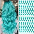 16 Pcs Colored Hair Extensions Curly Wavy Clip in Synthetic Hair Extensions,Colorful Party Highlights Hairpiece Streak for Girls Women Kids(Teal Blue)