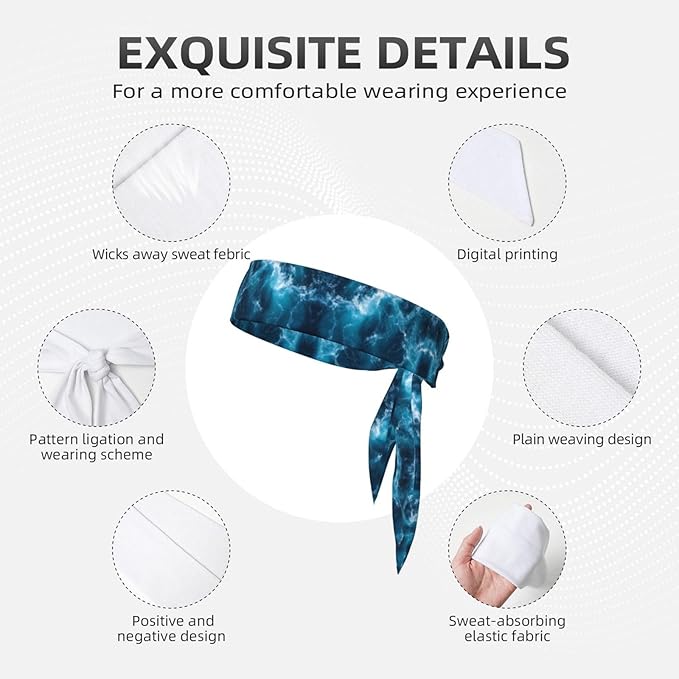 Men Women Sports Sweatbands, Multifunction Long Hair Band for Running Fitness Shower, Novelty Ocean Beach Theme Sea Waves Headwear Hair Accessories