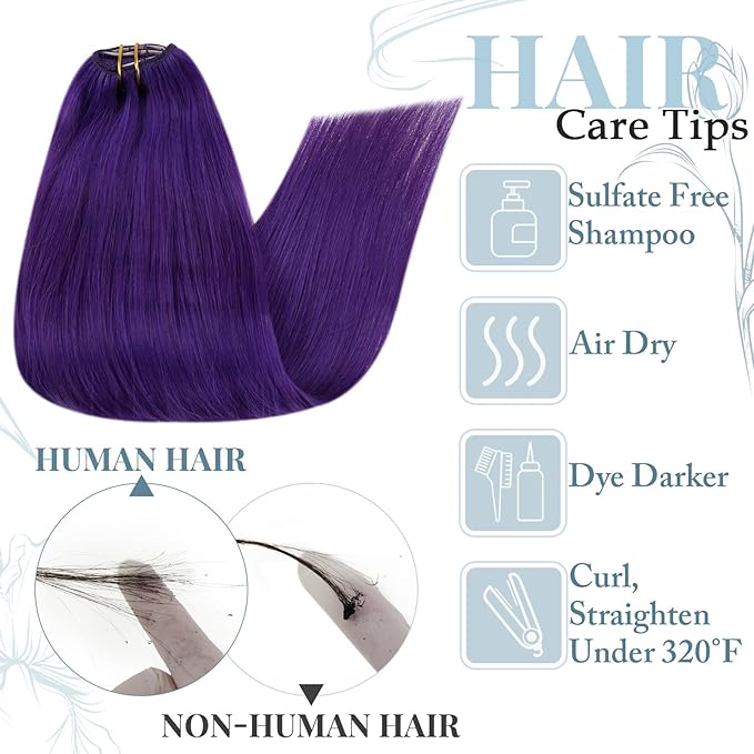 RUNATURE Purple Clip in Hair Extensions Human Hair 18 Inch 70g Full Head Colored Purple Hair Extensions Clip Ins for Women Real Remy Hair Double Weft Fashion Color