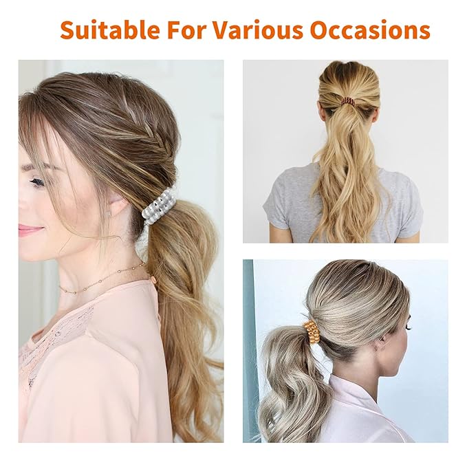 Metallic Luster Spiral Hair Ties (8 Pcs), Coil Ponytail Holders for Thick and All Hair Types, No Crease Phone Cord Design with Plastic Spiral