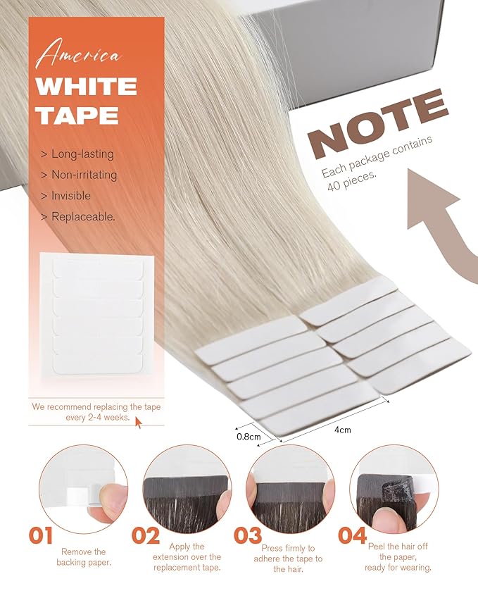 Sunny Hair Tape in Hair Extensions Human Hair 20inch Hair Extensions Real Human Hair Tape in Extensions for Women Platinum Blonde Invisible Natural Straight Skin Weft Double Sided Tape 40pcs 100g