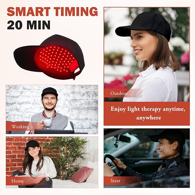 LLLT Laser Hair Growth Cap, Rechargeable Portable Laser Hair Growth Cap to Promote Hair Growth, Black