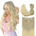 DOORES Classic Clip Seamless Clip, 5pcs 80g 20 Inch Balayage Ash Blonde to Golden Blonde and Platinum Blonde