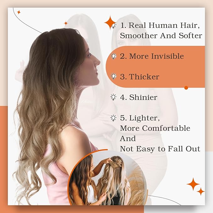 Full Shine Ombre Hair Extensions Tape in Balayage Glue in Extensions Color 2/6/18 Brown And Blonde Tape ins Human Hair Extensions Straight Seamless Hair Extension Remy Human Hair 22Inch 50G 20pcs
