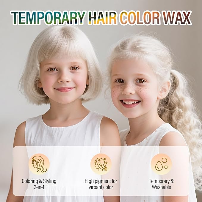 White Hair Wax, Temporary Hair Color Wax, Nourishing & Washable Hair Color for Kids, Women and Men 2.12 Oz.