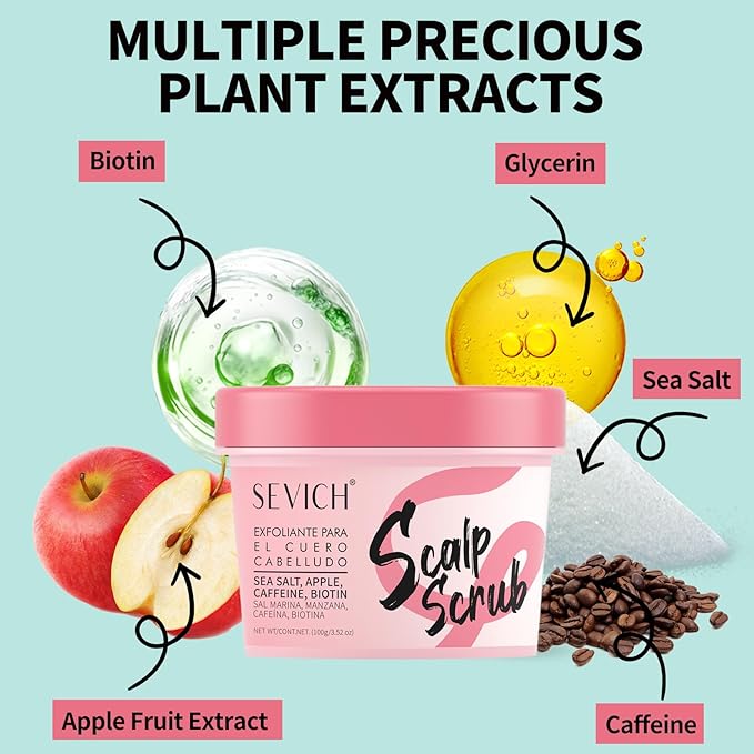 SEVICH Scalp Scrub with Massager for Mild Moisturizing Version,Hydrating Scrub with Apple Extract & Sea Salt,Gently Soothes Dryness and Adds Shine,100g
