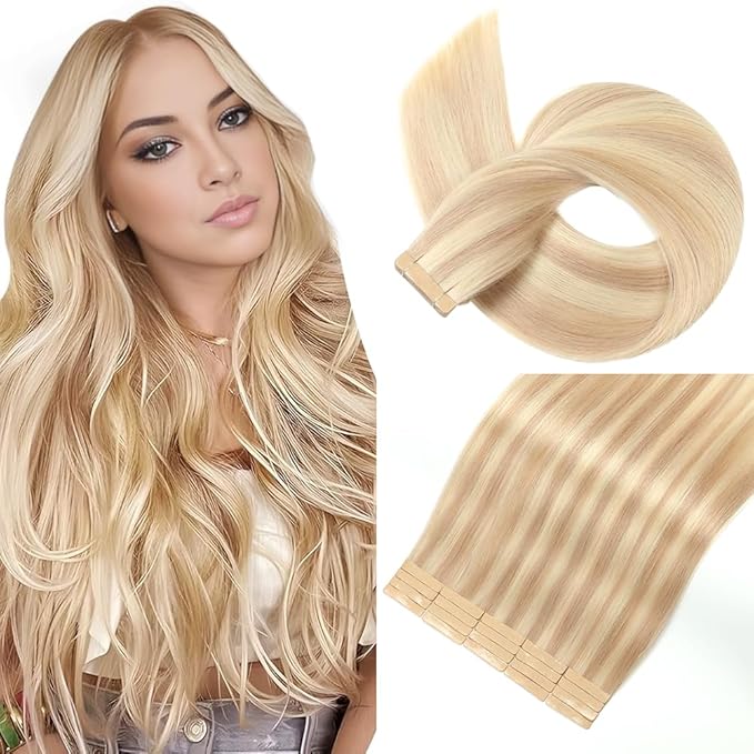 Tape in Hair Extensions Real Human Hair 24 Inch Brownish Brown to Brownish Yellow Tape for Skin Weft Hair Extension Invisible Tape in Hair Extensions Straight Remy Human Hair for Women 20pcs