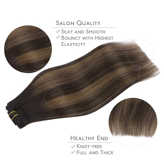 WENNALIFE Clip in Hair Extensions Real Human Hair, 18 Inch 120g 7pcs Dark Brown to Chestnut Brown Balayage Hair Extensions Clip In Human Hair Remy Clip Real Human Hair Double Weft