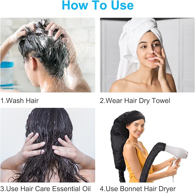 Upgraded Large Hooded Hair Dryer Bonnet Cap with Long Tube for Fast Drying, Fits All Head Sizes and Hair Styling