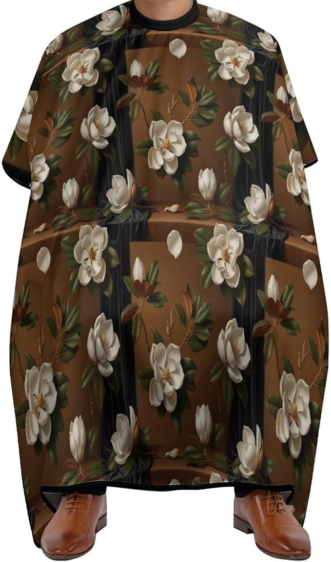Large Long Hair Cutting Cape, Salon Apron Giant Magnolias Flowers Painting Haircuting Salon Cape Gown for Hair Cutting Styling