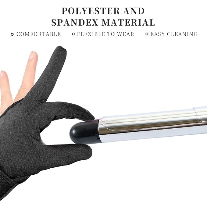 Geyoga 2 Pcs Heat Resistant Gloves for Hair Styling 3 Finger Barber Gloves Reusable Curling Wand Heat Protector for Hair Dye(Black)