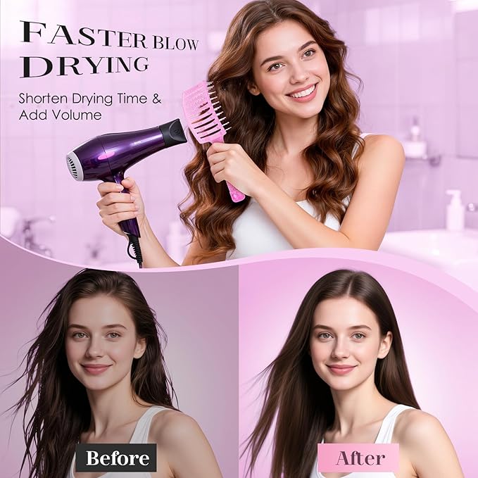 Bsisme Hair Brush, Professional Curved Vented Brush for Faster Blow Drying, Detangler & Frizz-Free on Curly Wet Thick Fine Hair for Women Men Kids