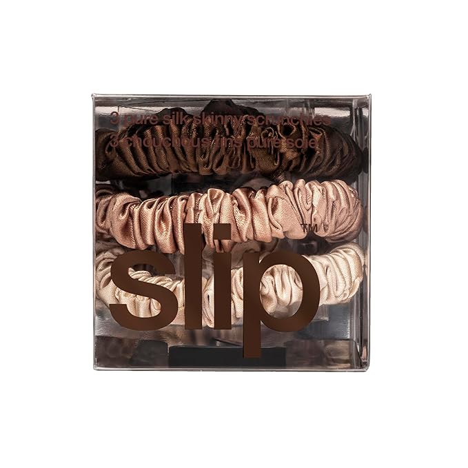 SLIP Amazon Exclusive Skinny Scrunchies: Anti-Crease, Anti-Breakage Slipsilk™ Design Protects Delicate Hair | Includes 3 Pure Silk Scrunchies, Basics