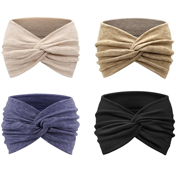 DRESHOW Extra Wide Headbands for Women Cotton Turban Knotted Bandana Head Bands Non Slip Boho Hair Accessories for Sports & Yoga