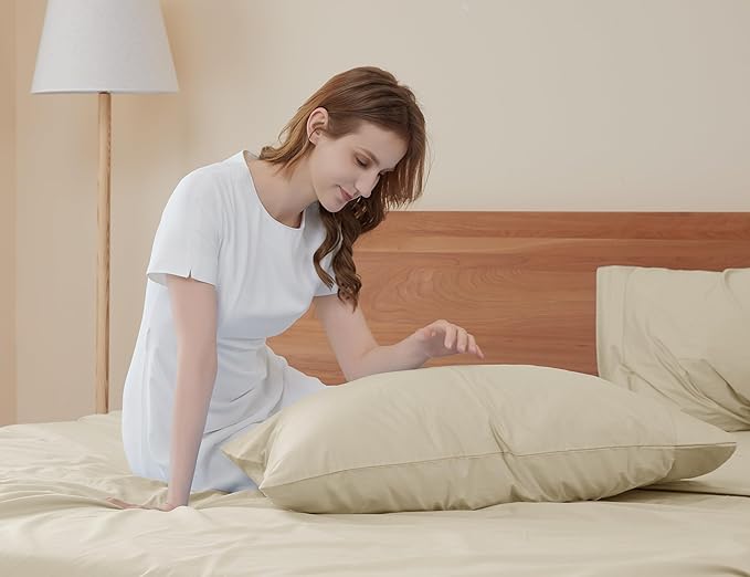 Sunflower Queen Pillowcases Set of 2, 100% Cotton Queen Size Pillow Cases 2, 20×30 inches Light Brown, Soft and Breathable