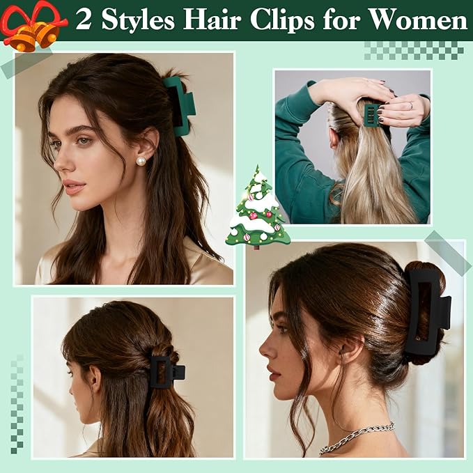 Hair Accessories Kit for Women, 27 PCS Set Included Hair Scrunchies, Claw Clips, Bow Clips, Hair Brush and Headband Hair Gift for Women (Dark Green)