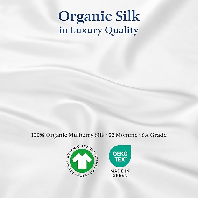 Premium Silk Pillowcase 100% Organic Mulberry Silk, 22 Momme, Grade 6A - Oeko-Tex Certified in Germany - Luxury for Hair & Skin, 1 Piece (Queen Size 20x30 Inches, Navy Blue)