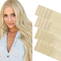 GOO GOO Invisi Edge Tape in Hair Extensions Human Hair, 60A Platinum Blonde 10pcs injected with 10pcs classical tape ins, 12inch 40g, Virgin Remy Hair, Natural Look