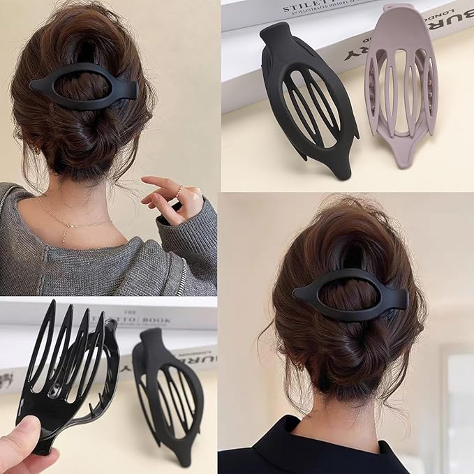 Sunporx Flat Hair Clips for Womens Non-slip Hold Hair Barrettes Curved Flat Clips Duck Billed Barrettes for Thick and Thin Hair French Matte 4 PCS