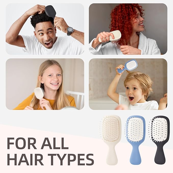 Mini Hair Bursh for Women Men and Kids, Protable Travel Size Hair Brush for Pockets Purses, Mini Detangler Brush for All Hair Types, Small Paddle Brush for Detangling (1 Pack-White)