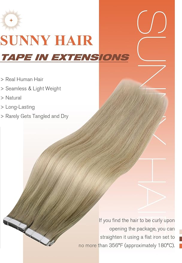 Sunny Hair Tape in Hair Extensions Real Human Hair Invisible Remy Hair Extensions Tape ins for Women Ash Blonde Root to Platinum Blonde Balayage 22 inch 20Pcs 50G