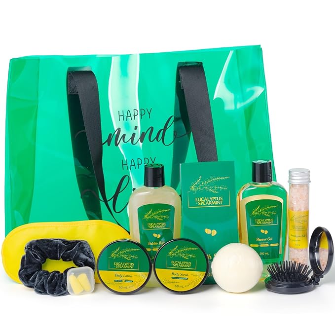 Self Care Gifts for Women - Inspirational Sport Gifts Set for Women with Large Canvas Bag,Eucalyptus & Mint Relaxation Spa Gift Baskets, Christmas Gifts for Girls 13pcs Unique Birthday Gifts