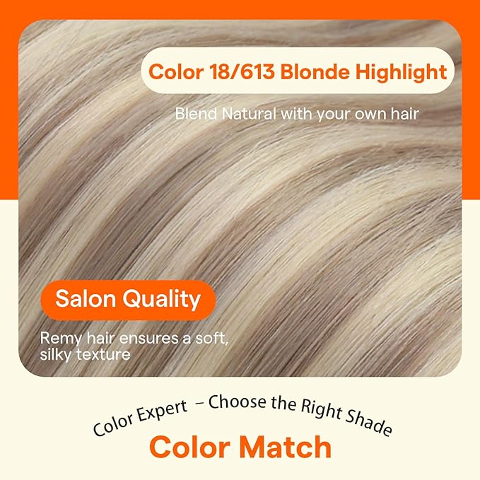 Full Shine Seamless Clip in Hair Extensions Real Human Hair, Ash Blonde with Blonde Highlight, Invisible PU Weft Remy Human Hair Extensions Fill Ins, 4Pcs 18Inch 85 grams