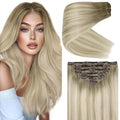 Ve Sunny Clip in Hair Extensions Real Human Hair Double Weft Remy Hair Clip in Extensions Human Hair for Women Full Head Ash Grey Balayage Platinum Blonde 18 inch