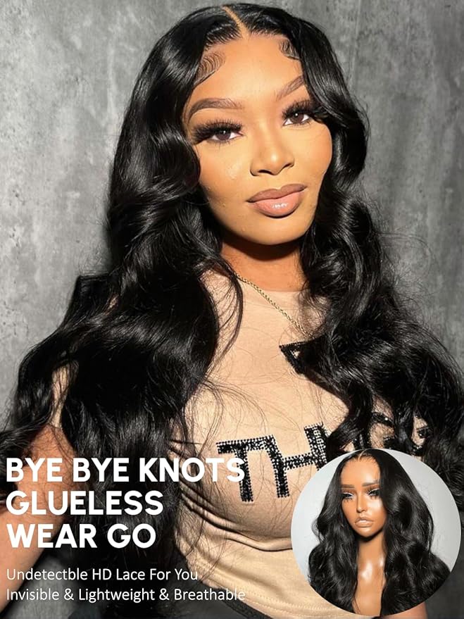 KLAIYI Body Wave Bye Bye Knots Glueless Wig 7x5 Pre Cut Lace Front Wigs Human Hair Wear and Go Wigs for Beginners Pre Bleached Pre Plucked Pre Everything 3S Easy to Ready to Wear Loose Wave Wig 24Inch