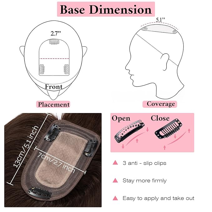 SEGO 100% Real Human Hair Toppers, with Air Bangs, Silk Base 150% Density, Clip in Topper, 2.7肺5.1・ HairPieces for Women, with Thinning/Hair Loss Cover Gray