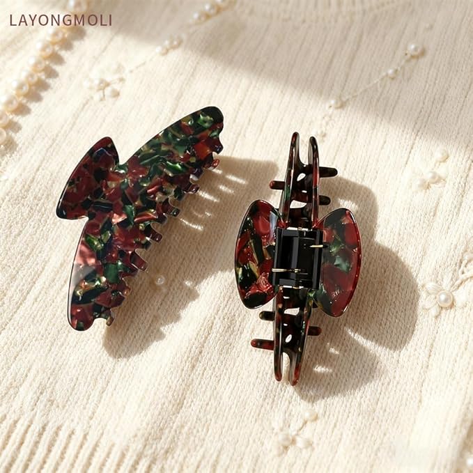 Large Hair Claw Clips, 4 Inch Strong Hold No Slip Grip Claws for Women - Premium Acetate French Clips for Thick or Thin Hair (Green & Red)