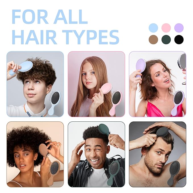 Mini Hair Bursh for Kids Women and Men, Protable Travel Size Hair Brush for Pockets Purse backpack,Mini Detangler Brush for All Hair Types, Small Hair Brush for Detangling(1 Pack-Blue)