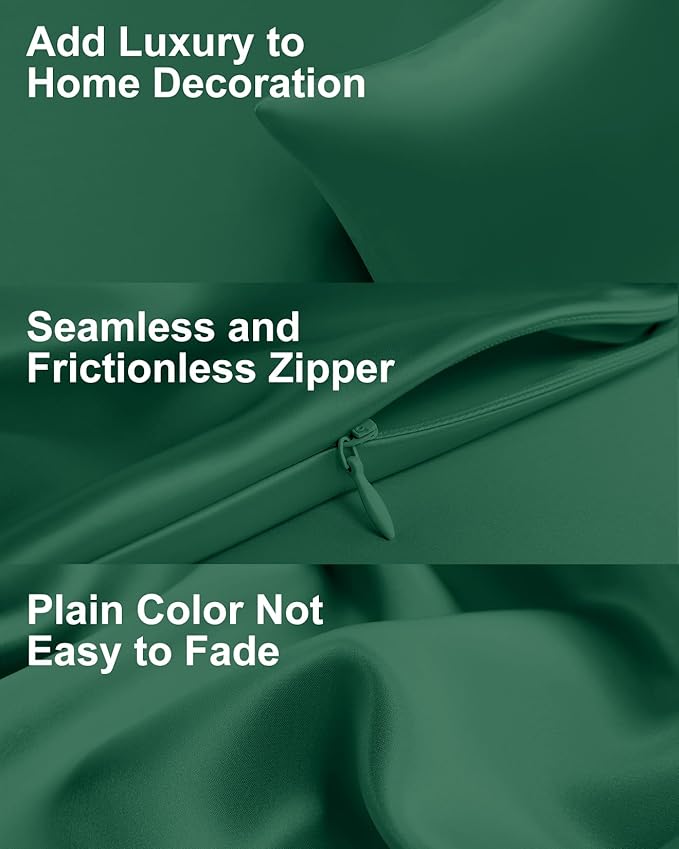 THXSILK Set of 2 100% Pure Mulberry Silk Pillowcase for Hair and Skin, 6A+ Grade Mulberry Silk Pillow Case Queen Size 20"x30", Real Silk Pillowcase with Zipper (Emerald Green)