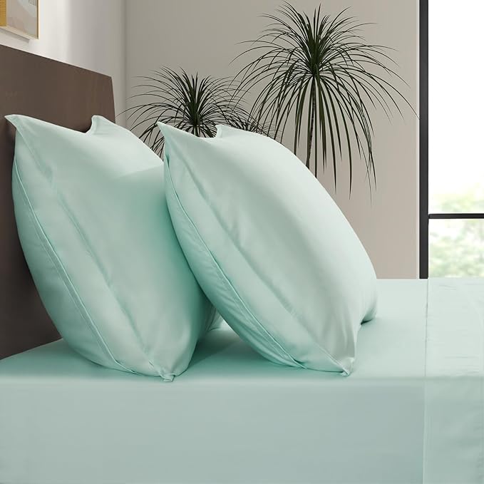 Luxury Bamboo Market | Queen Envelope Pillowcase Set | 100% Viscose Made from Bamboo | Organically Grown | Ultra Soft | Cooling | 2pcs [Coastal Green]