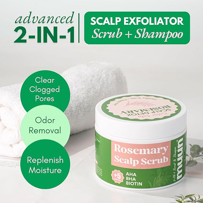 Muun Rosemary Shampoo Bars and Conditioner Set 3 - Hair Growth, Anti Hair Loss, Hair Regrowth, pH Balanced, Sulfate & Silicone Free - Solid Soap Easy for Travel (Rosemary scalp scrub)