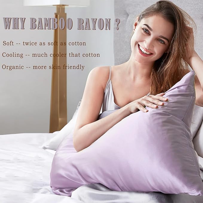 TELUS Pillow Cases King Size 2 Pack, Bamboo Rayon & Lyocell Pillowcase with Envelope Closure, Cooling Breathable Pillow Cover for Hot Sleeper & Night Sweats, 20x40 inch, Light Purple
